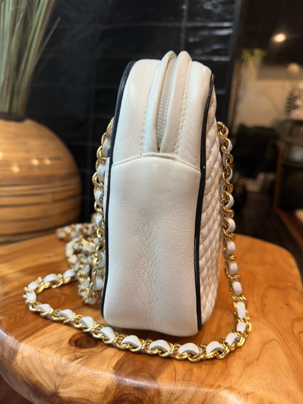 Bally Quilted Leather Camera Crossbody • White & Navy • Leather-Lined • Italy - Picture 7 of 15